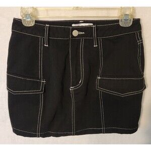 RSQ Black Cargo Denim Twill Mini Skirt w/ Contrast stitching Sz S Y2K